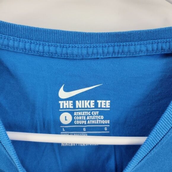 Nike tee just do it blue yellow swoosh large athletic cut womens - Picture 3 of 3